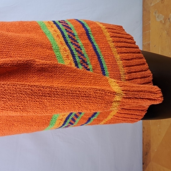 Vintage Liz Claiborne orange & green stripped ribbed collar long LG sweater - Picture 4 of 6